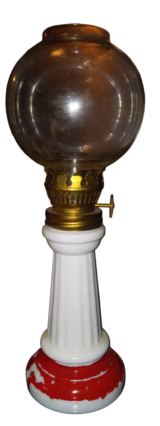 Vintage Milk Glass Miniature Oil Lamp | Fluted Night Light with Eagle Crest Burner | Cottage Decor