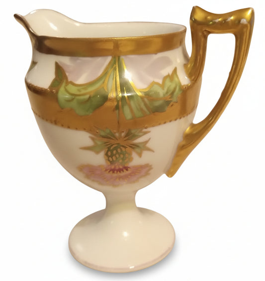 Antique Demitasse Creamer | Footed Porcelain Thistle with Raised Gold