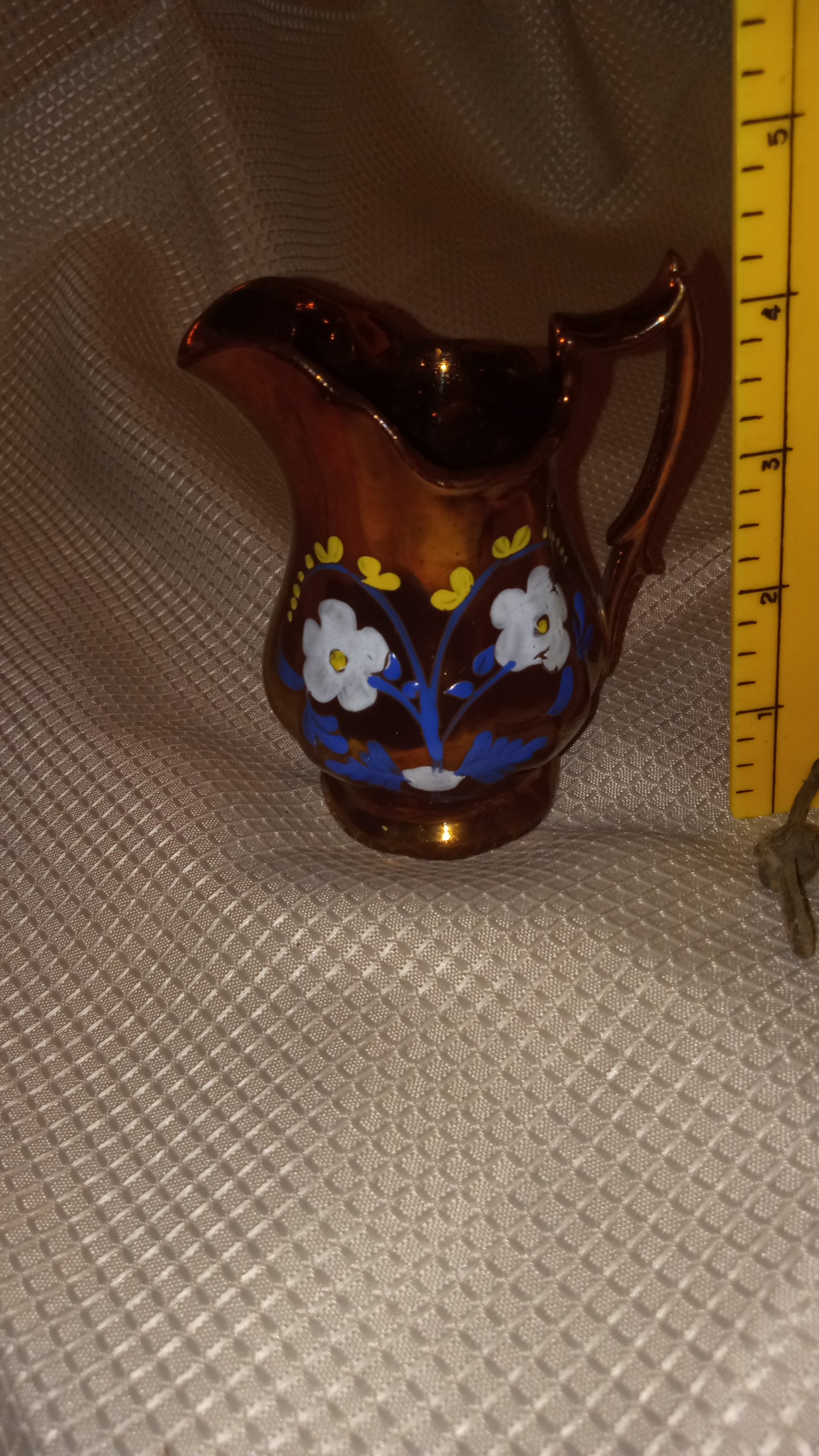 Vintage Japanese Lusterware Creamer - Hand Painted Floral Pitcher (4" Tall) - Copper Glaze Collectible