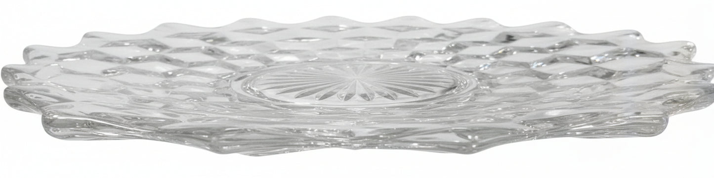Vintage Fostoria American 11" Round Torte Plate | Cubist Diamond Clear Glass Platter #2056