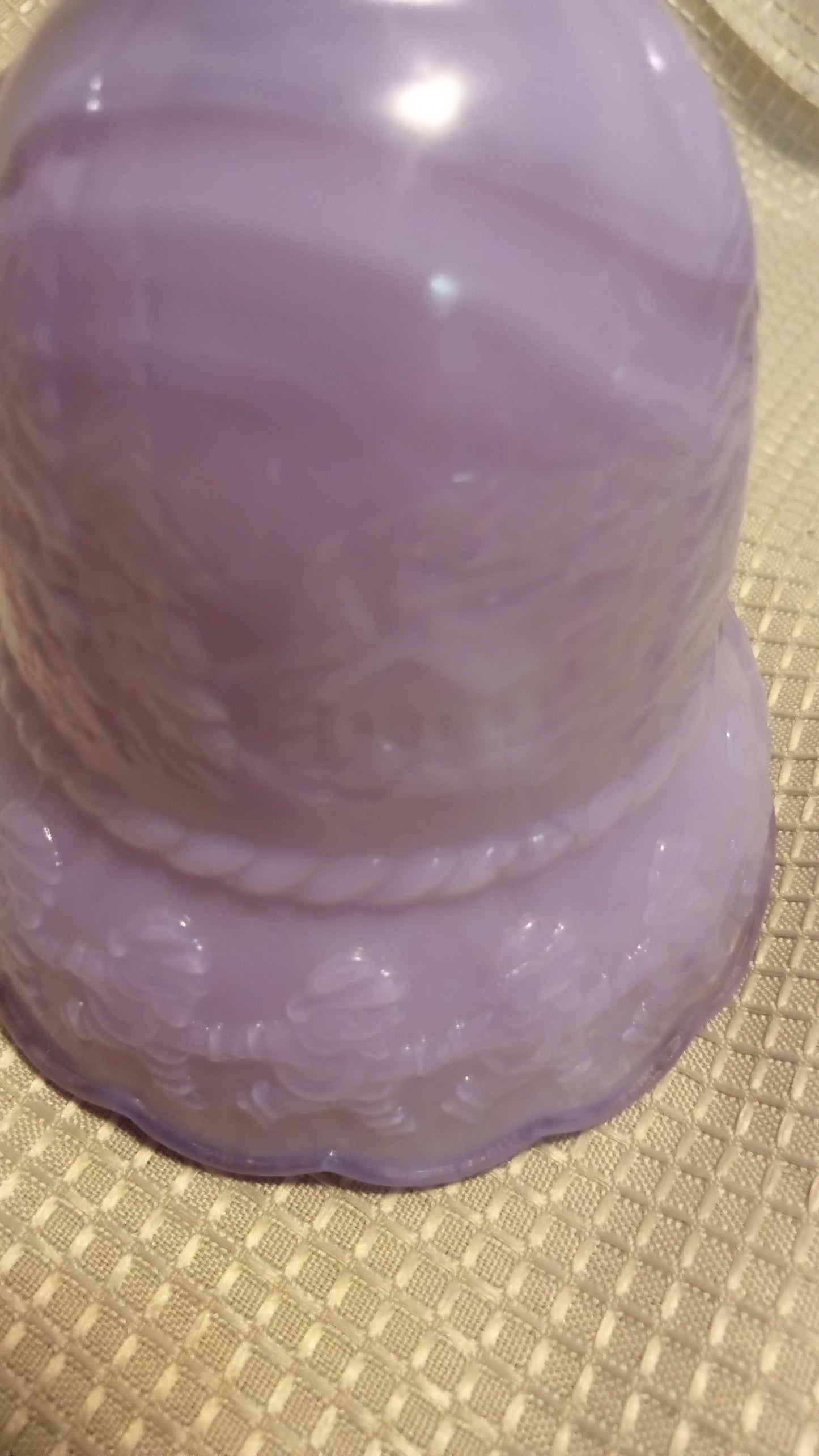 Vintage Purple Slag Glass Christmas Bell - Lavender Winter Scene Figural Art Glass