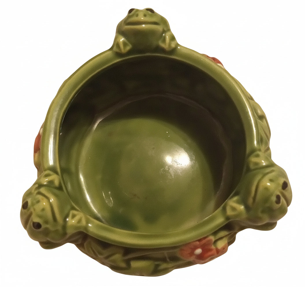 Rare 3-Frog Majolica-Style Planter | Vintage Mid-Century Ceramic Bowl (4.5")