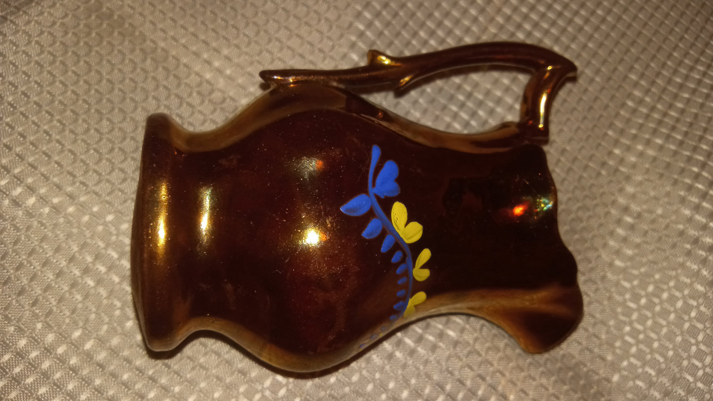 Vintage Japanese Lusterware Creamer - Hand Painted Floral Pitcher (4" Tall) - Copper Glaze Collectible
