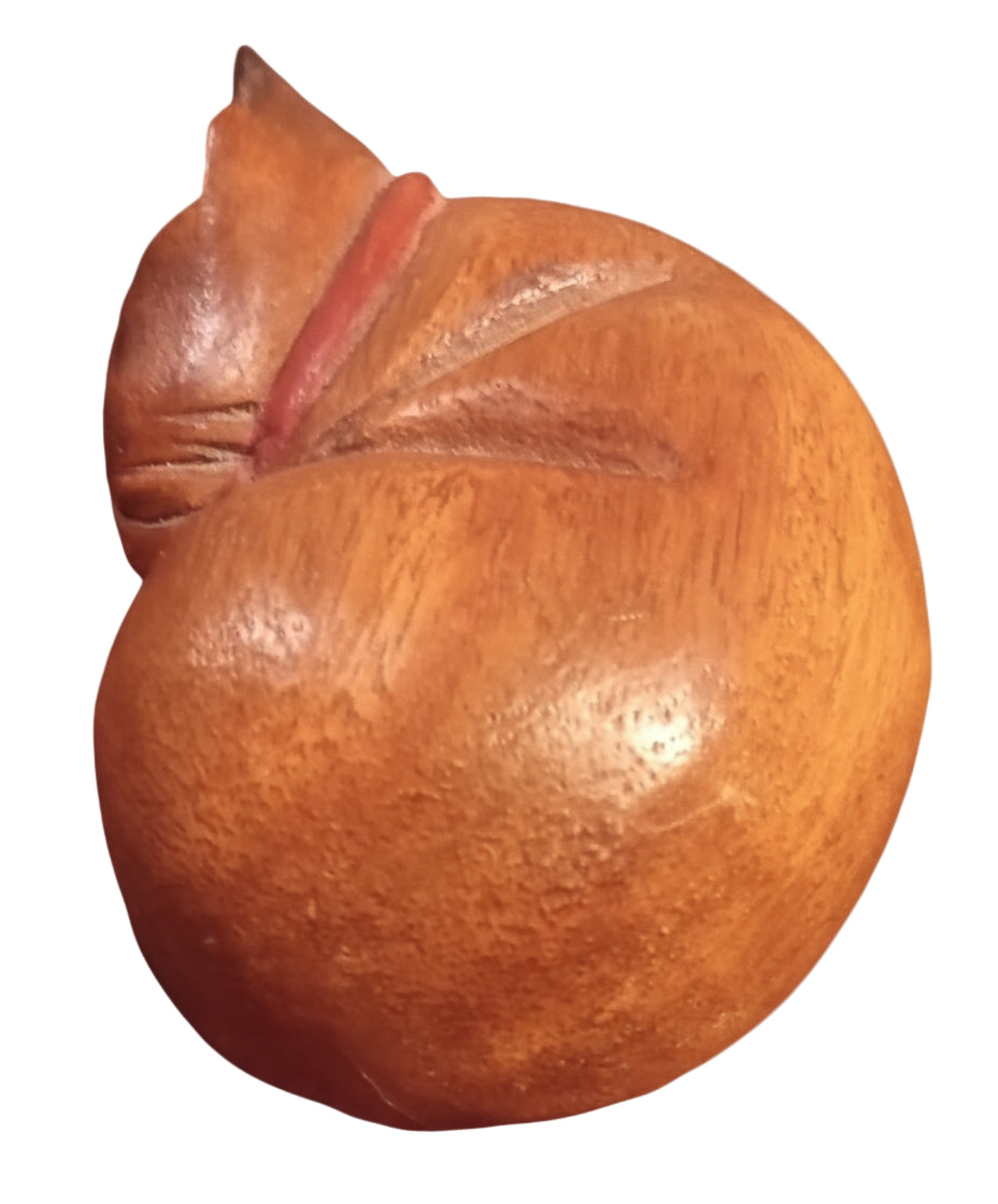 Hand-Carved Monkeypod Wood Sleeping Cat – 1970s Mid-Century Folk Art Figurine | Handcrafted Teak Style Decor | FREE Priority Shipping