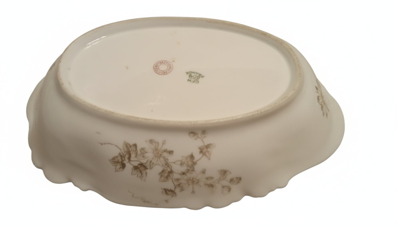 🇫🇷 Antique Limoges France CFH GDM Oval Serving Dish 1882-1900, Gold Floral Nappy Bowl