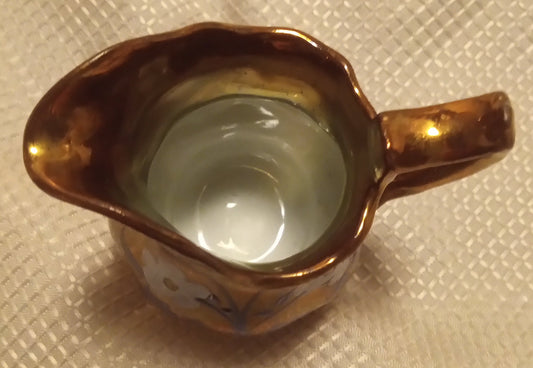 Vintage Japanese Lusterware Creamer - Hand Painted Floral Pitcher (4" Tall) - Copper Glaze Collectible