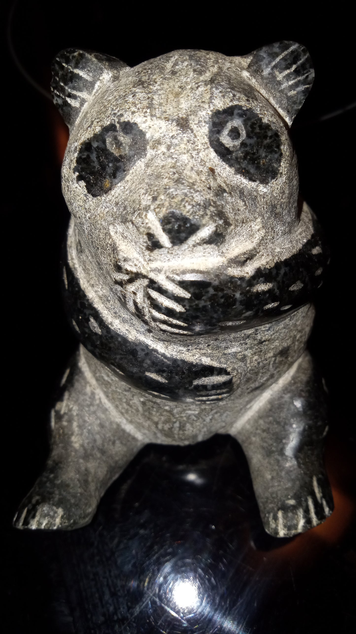 HAND CARVED PANDA GRANITE STONE GREY/BLACK One of a kind