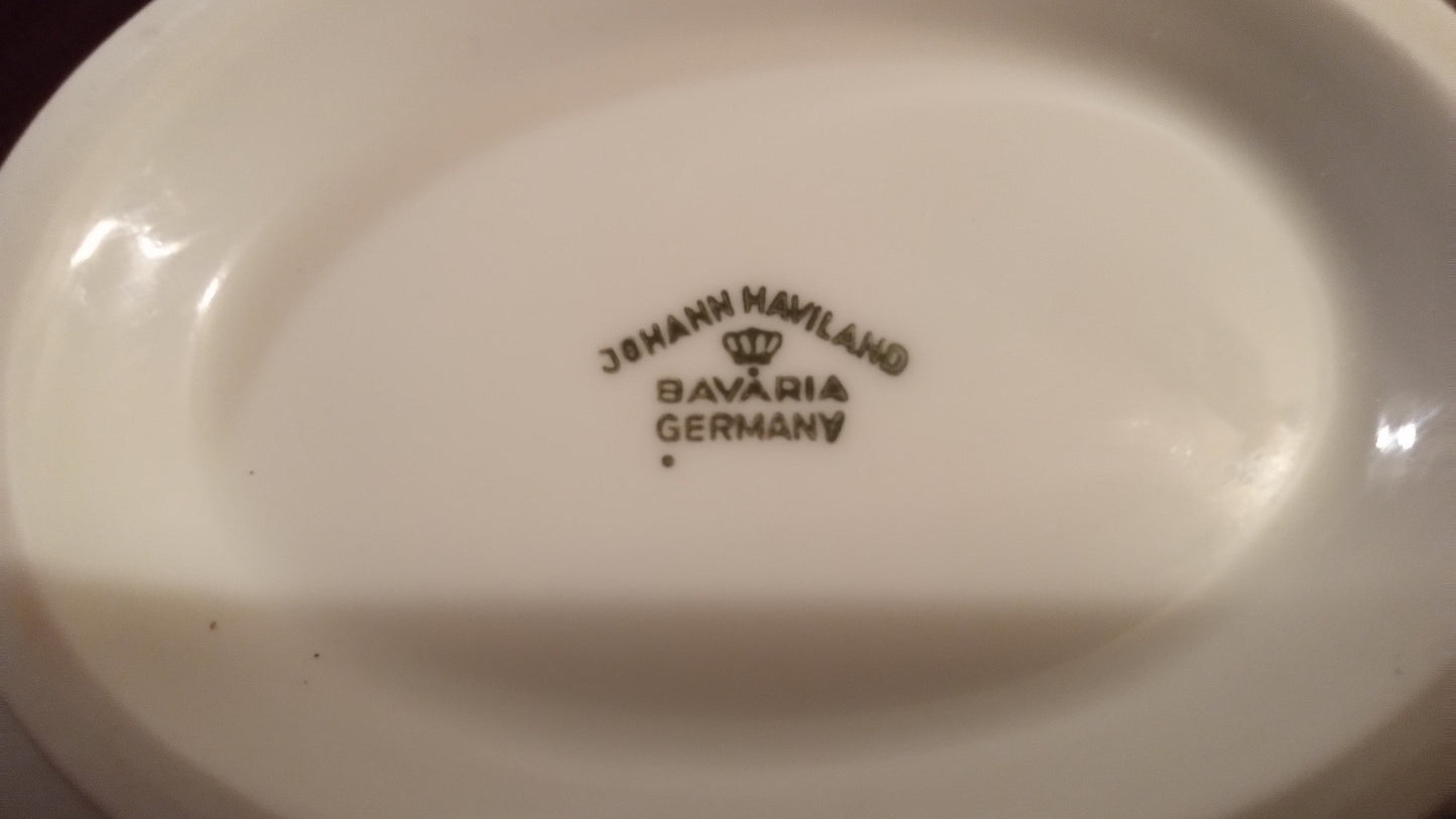 MINT! Johann Haviland 'Blue Garland' Gravy Boat w/Underplate 🕊️ FREE SHIPPING! Bavaria Germany Platinum Trim