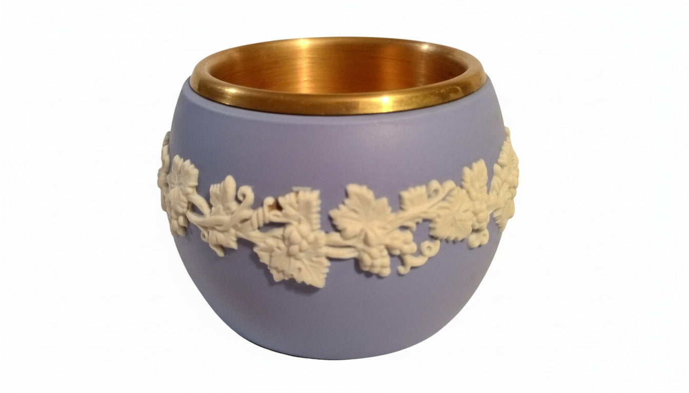 RARE Wedgwood Jasperware Match Pot with Brass Liner | Mint Vintage Blue & White Grape Vine Vesta Holder | English Collector's Cache Pot