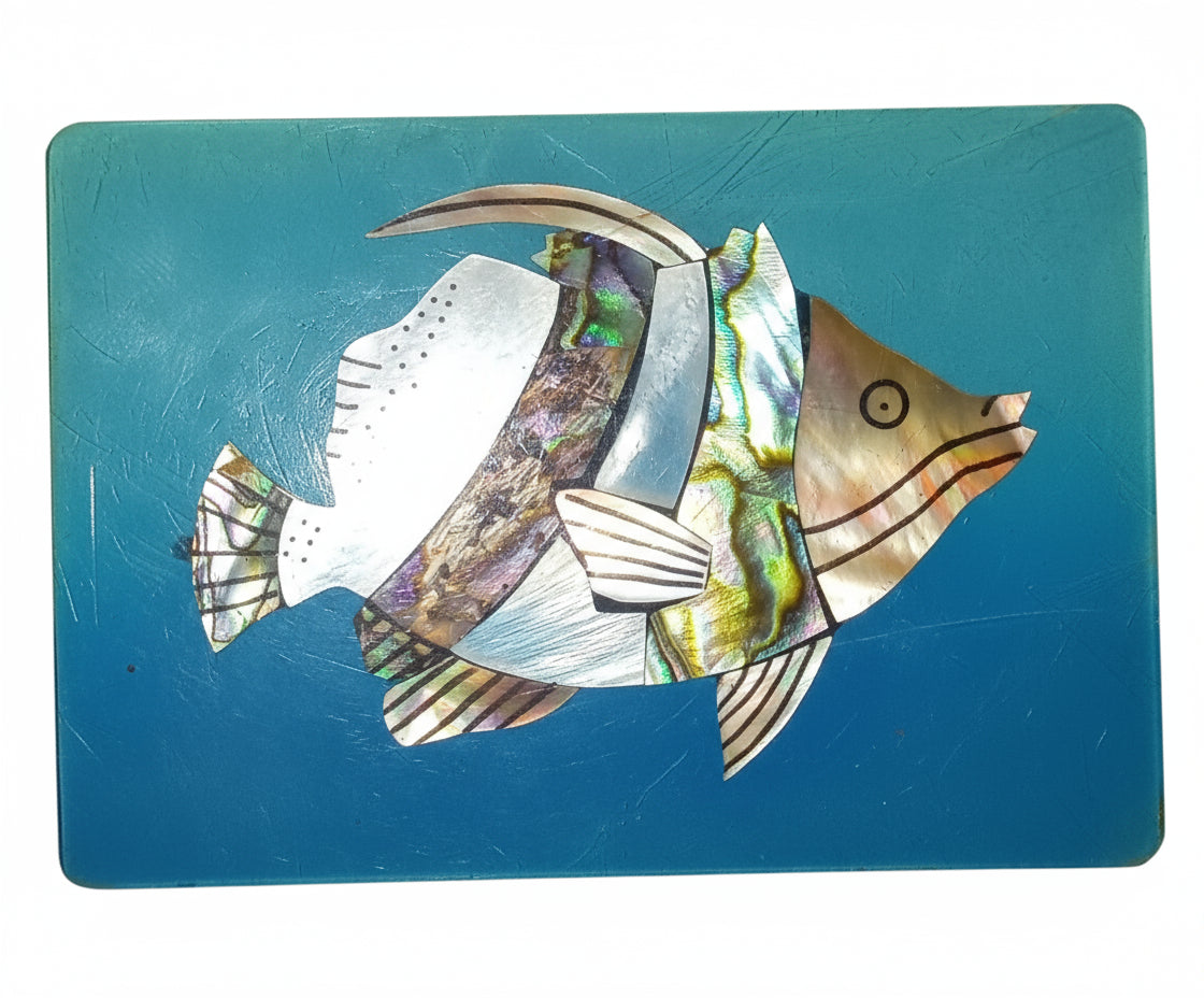 Beautiful Mother Of Pearl Abalone Inlaid Fish Jewelry Trinket Box