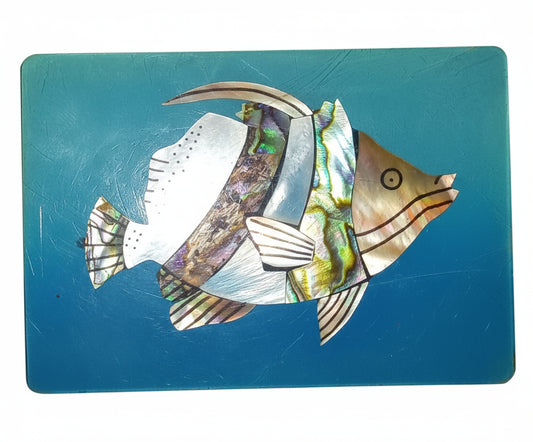 Beautiful Mother Of Pearl Abalone Inlaid Fish Jewelry Trinket Box