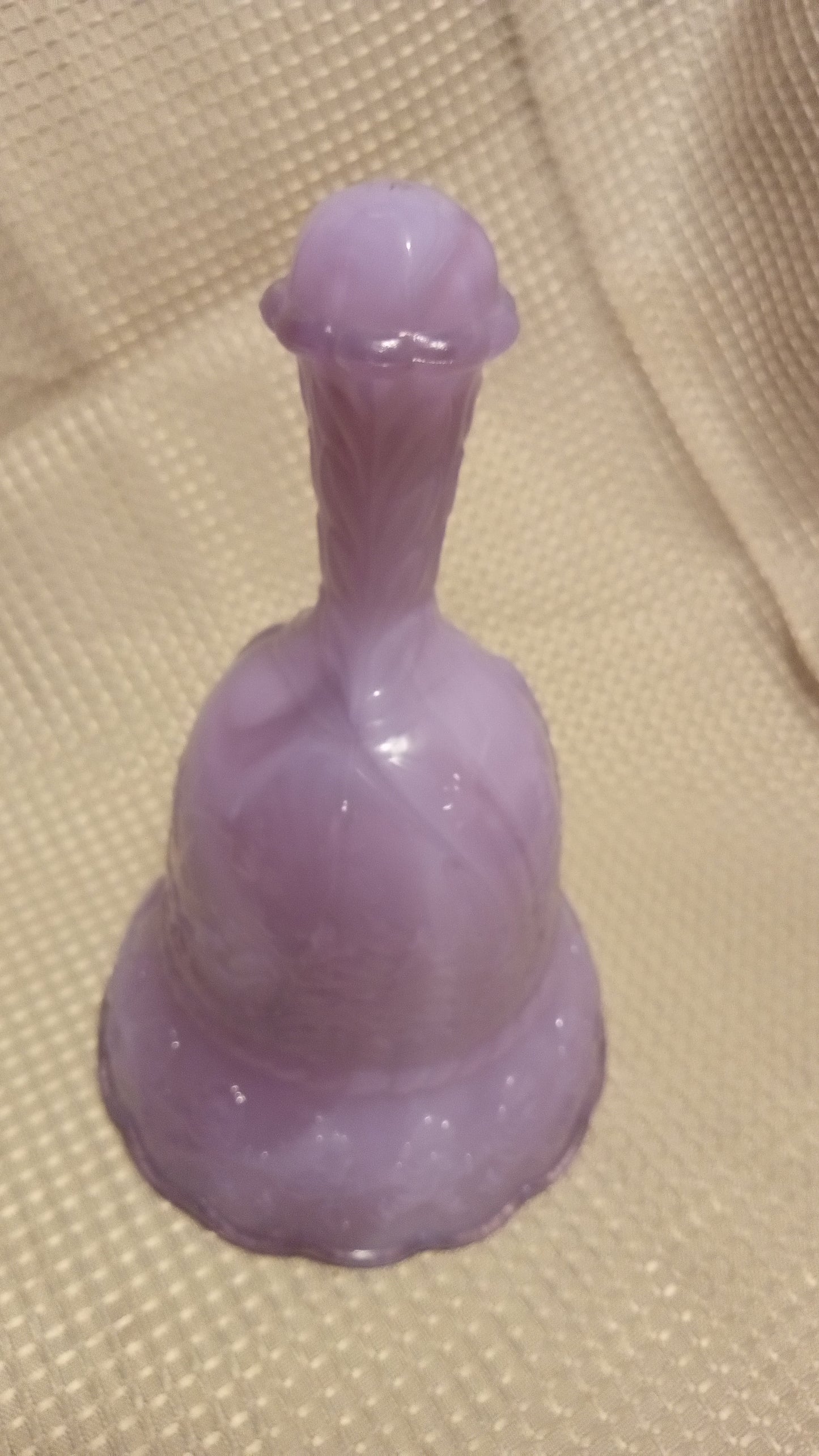 Vintage Purple Slag Glass Christmas Bell - Lavender Winter Scene Figural Art Glass