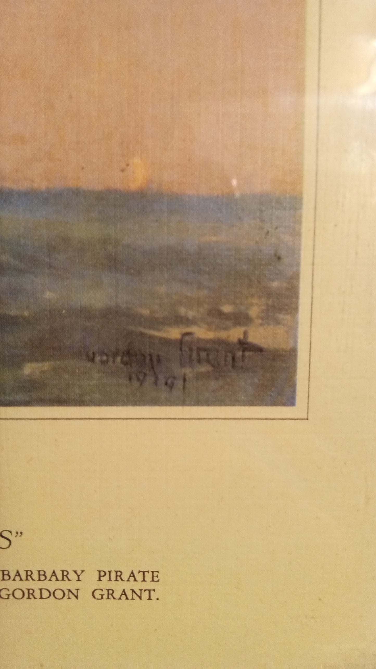 Vintage 1940s “Old Ironsides at Tripoli” Maritime Print by Gordon Grant – Framed Nautical History Art, USS Constitution Naval Scene