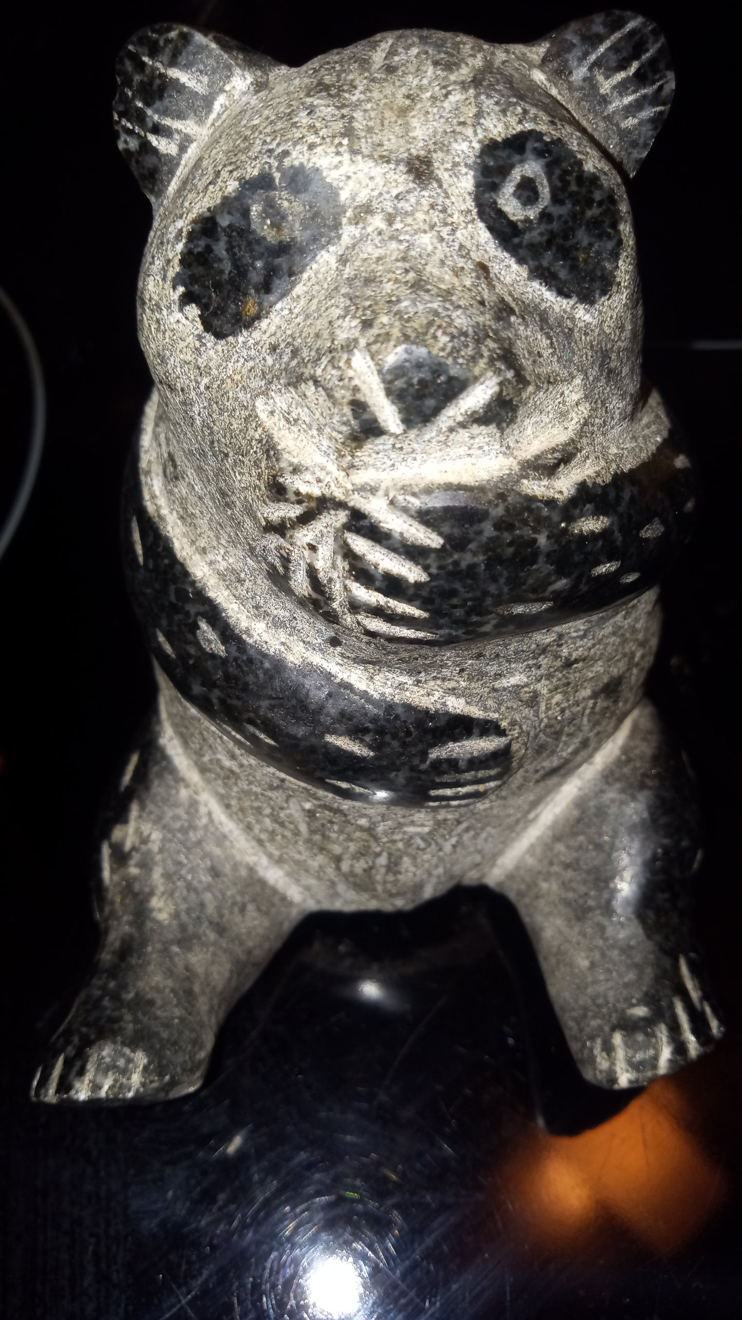 HAND CARVED PANDA GRANITE STONE GREY/BLACK One of a kind