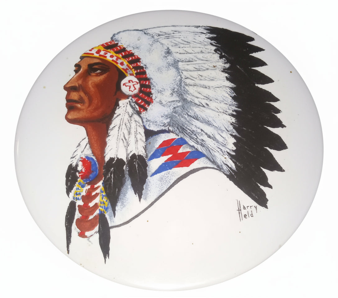 Signed Harry Held Porcelain Plate – Majestic Native American Indian Chief Portrait