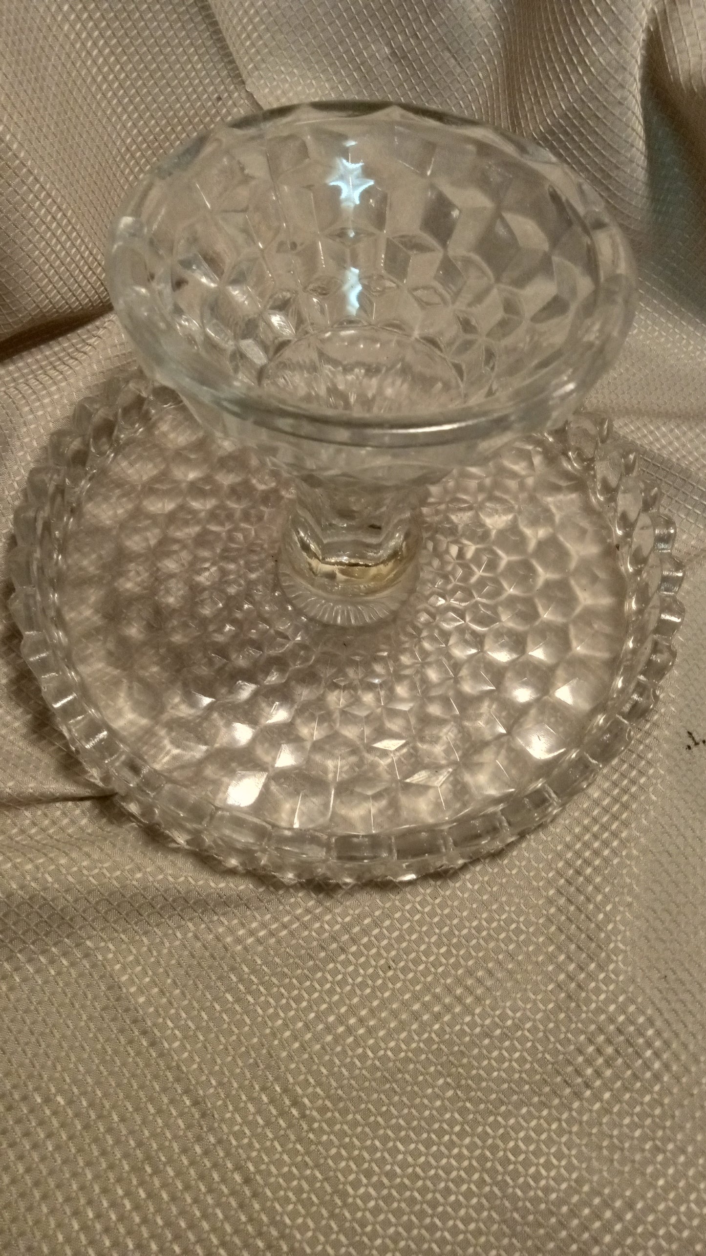 Vintage 10" Fostoria 'American' Block Style Pressed Glass Cake Stand | Mid-Century Dessert Comport (7" Tall)
