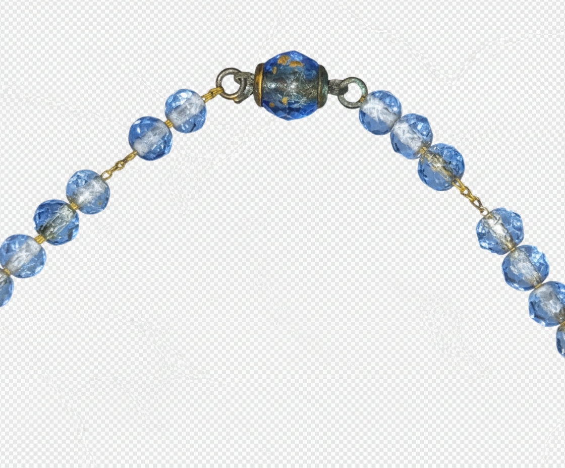 Vintage Art Deco Faceted Cut Glass Blue Crystal Necklace 16" Long