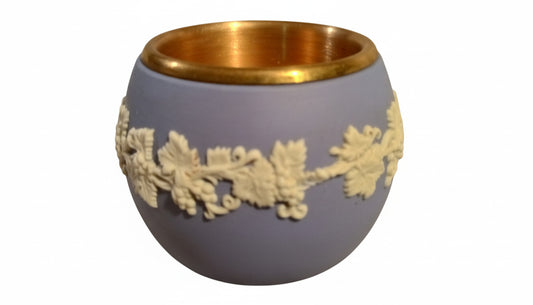 RARE Wedgwood Jasperware Match Pot with Brass Liner | Mint Vintage Blue & White Grape Vine Vesta Holder | English Collector's Cache Pot
