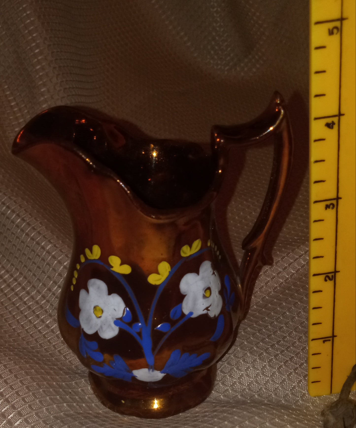 Vintage Japanese Lusterware Creamer - Hand Painted Floral Pitcher (4" Tall) - Copper Glaze Collectible