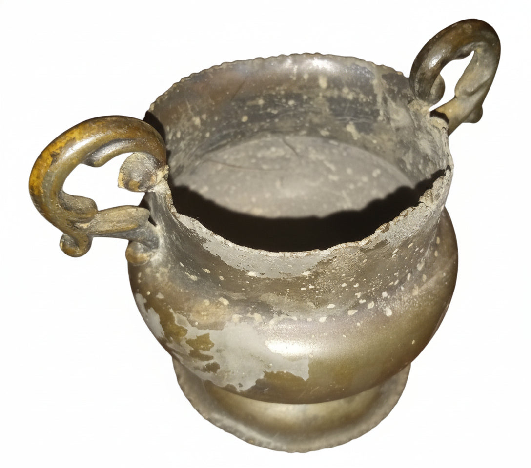 Antique Bronze Miniature Urn | Rustic Salvage Metal Vessel | Two-Handled Salt Cellar (3" Tall)