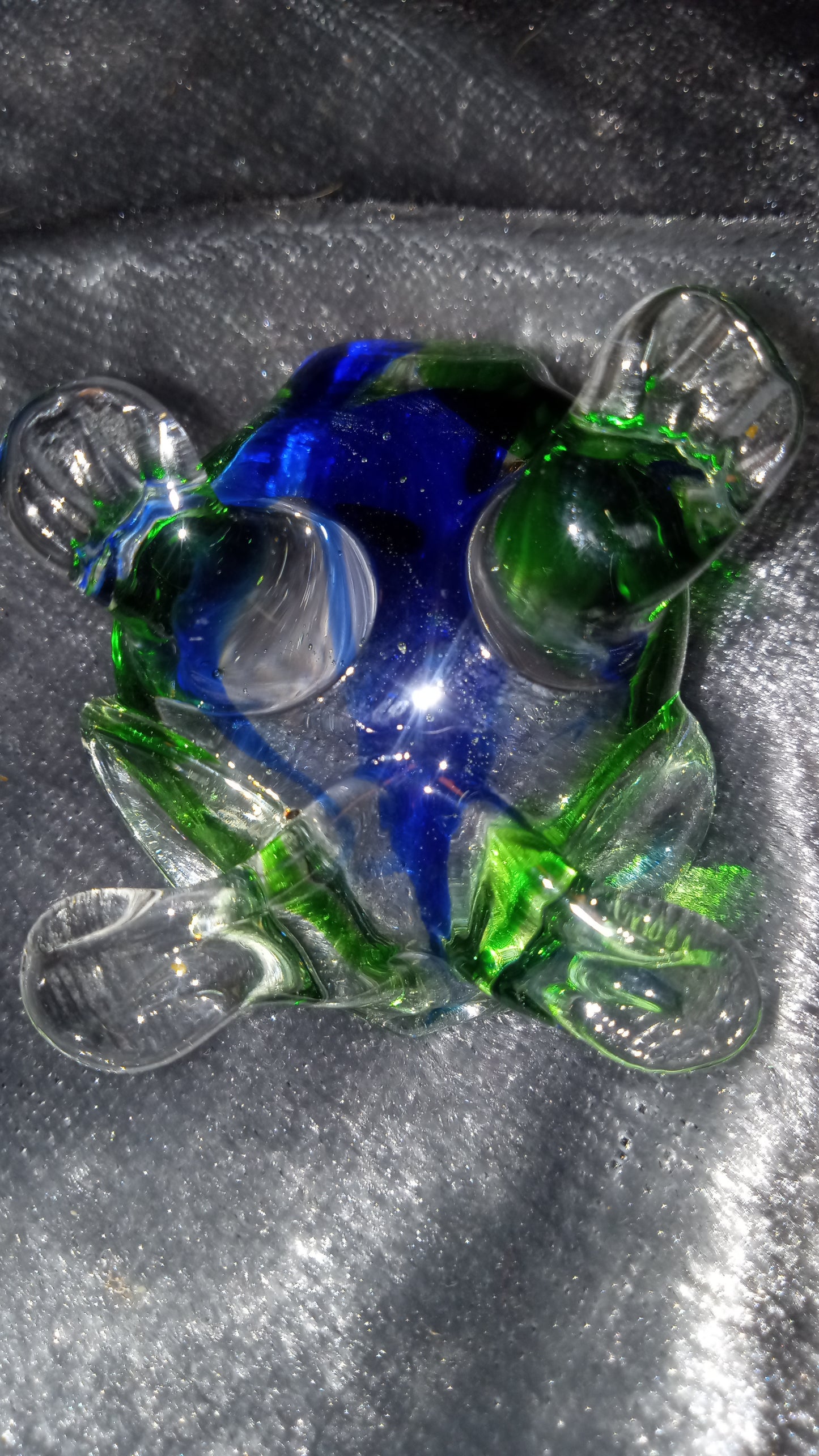 Vintage Murano-Esque Art Hand Blown Glass Blue & Green Frog Figurine