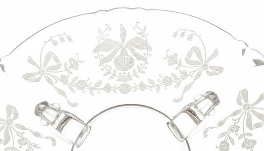Heisey Orchid Etched Glass Bonbon Dish | 1940s Elegant Depression Era Crystal | 3-Footed Floral & Ribbon Candy Bowl | Mint Condition