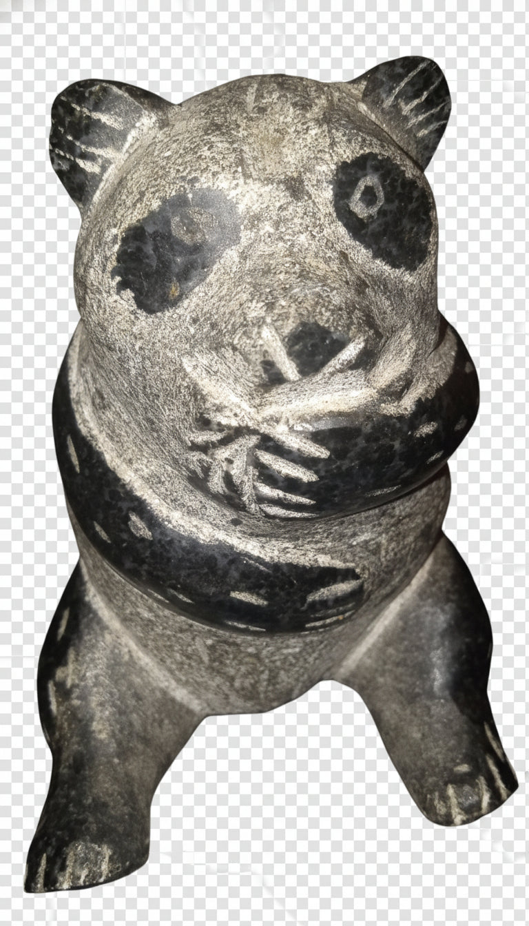 HAND CARVED PANDA GRANITE STONE GREY/BLACK One of a kind