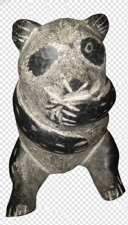 HAND CARVED PANDA GRANITE STONE GREY/BLACK One of a kind