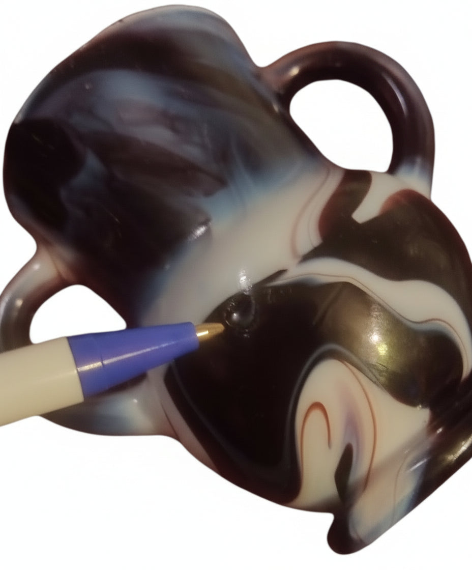 Vintage Brown & White Slag Glass 3.5" Handled Cup / Miniature Urn | End-of-Day Swirl