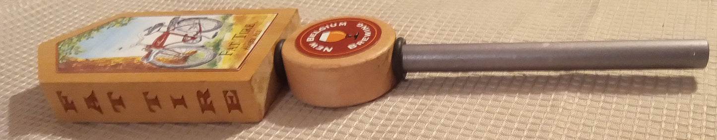 EXCELLENT! Vintage New Belgium FAT TIRE Amber Ale Wood Tap Handle | Iconic Bicycle Design 12"