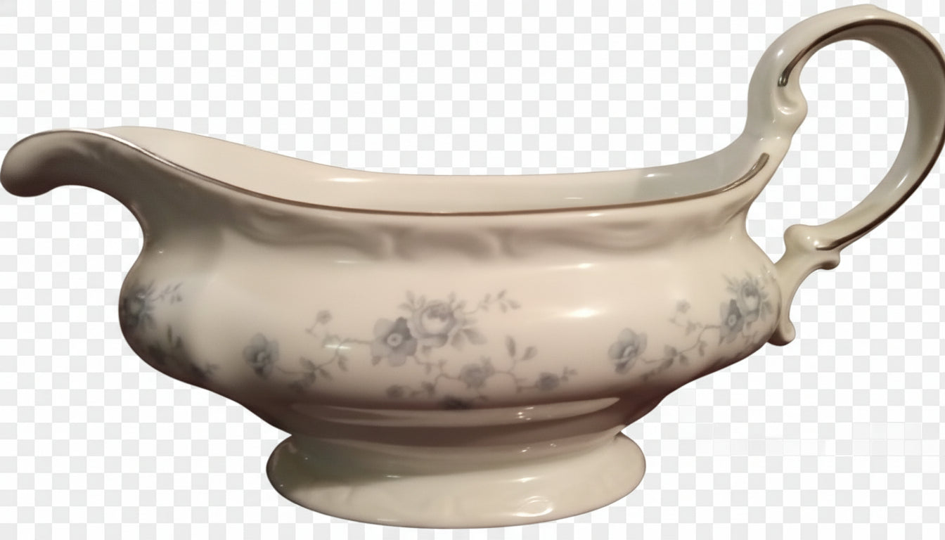MINT! Johann Haviland 'Blue Garland' Gravy Boat w/Underplate 🕊️ FREE SHIPPING! Bavaria Germany Platinum Trim