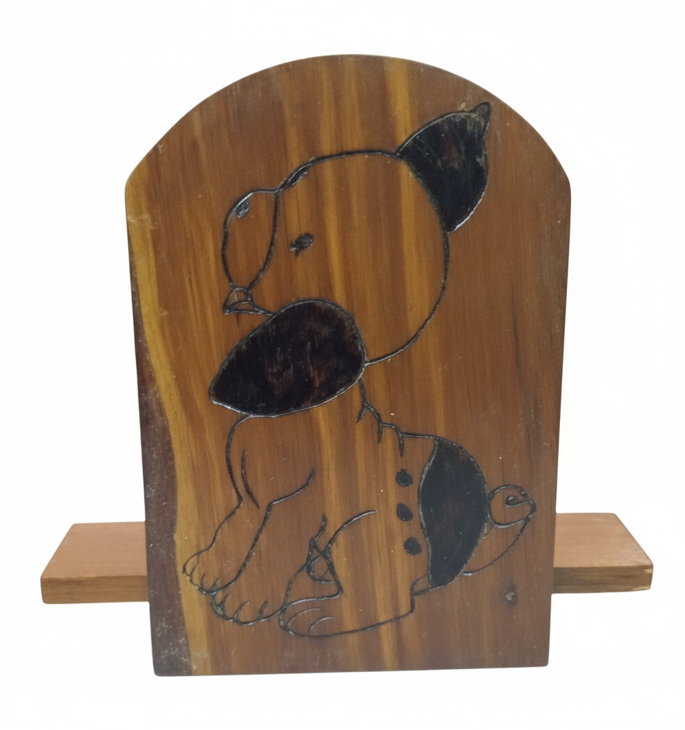 Best Friend & Napkins! Vintage Wood Puppy Napkin Holder - Rustic Cabin/Farmhouse Kitchen Kitsch