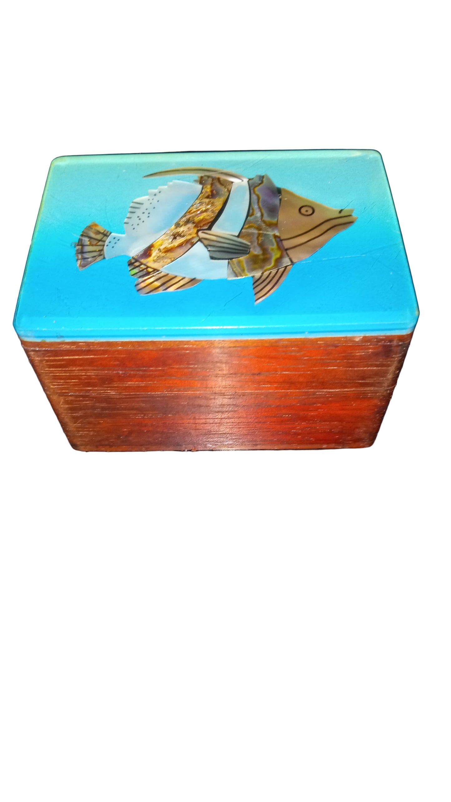 Beautiful Mother Of Pearl Abalone Inlaid Fish Jewelry Trinket Box