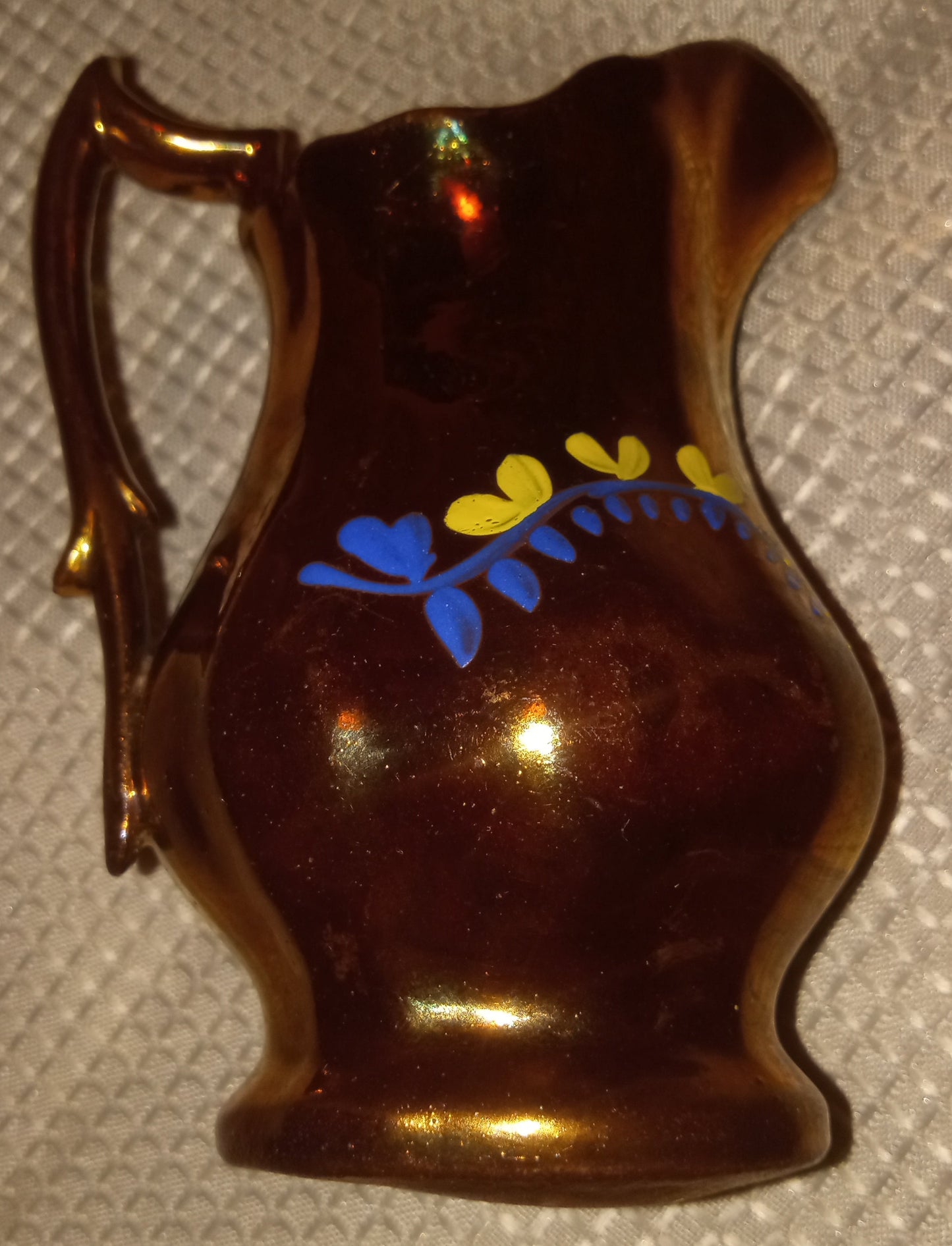 Vintage Japanese Lusterware Creamer - Hand Painted Floral Pitcher (4" Tall) - Copper Glaze Collectible