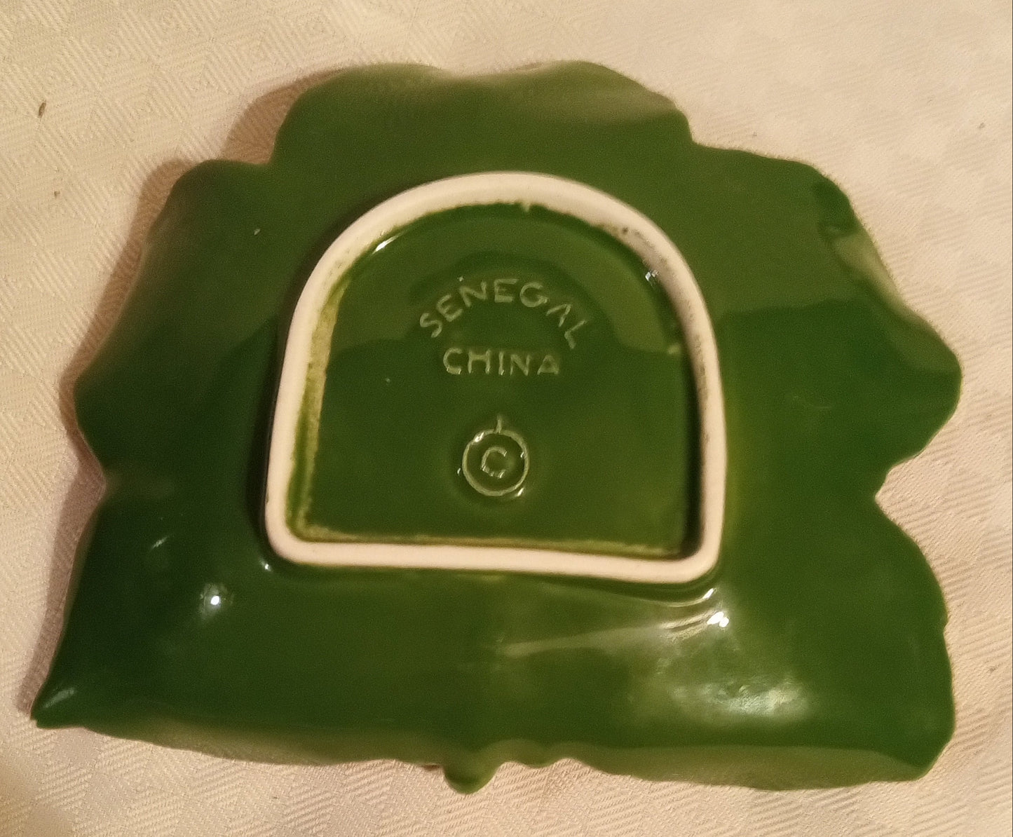 Vintage Senegal China Ceramic Red Leaf Dish | Collectible Ashtray/Trinket Dish | Retro Decor