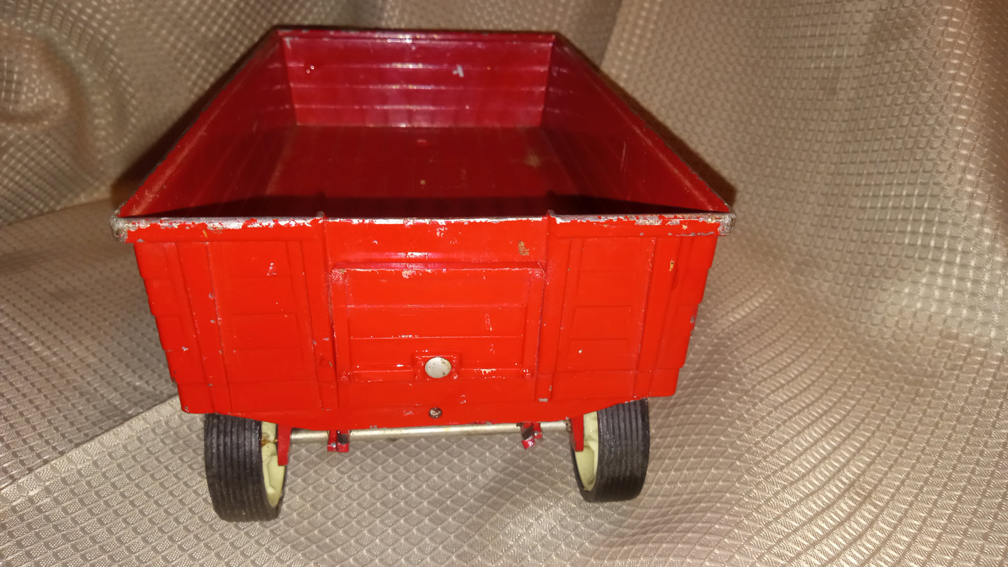 Vintage ERTL Red Dump Wagon 1:16 Scale - Dyersville Iowa Farm Toy - Metal / Pressed Steel