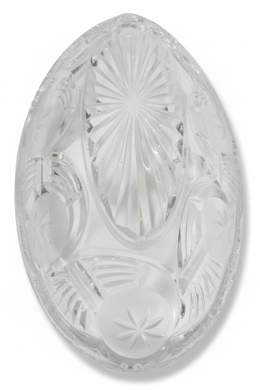 Vintage Frosted Starburst Glass Relish Dish | EAPG Celery Tray | Oval Vanity Bowl