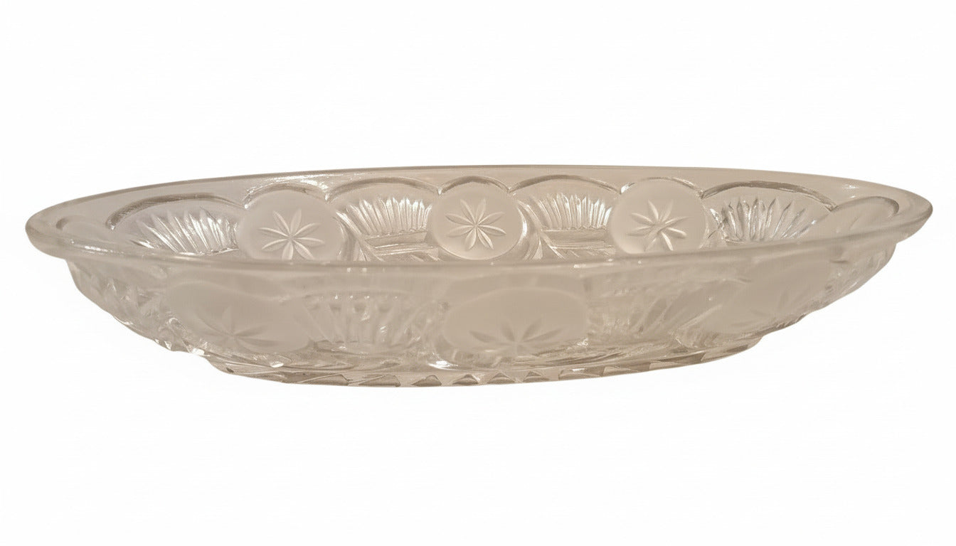 Vintage Frosted Starburst Glass Relish Dish | EAPG Celery Tray | Oval Vanity Bowl
