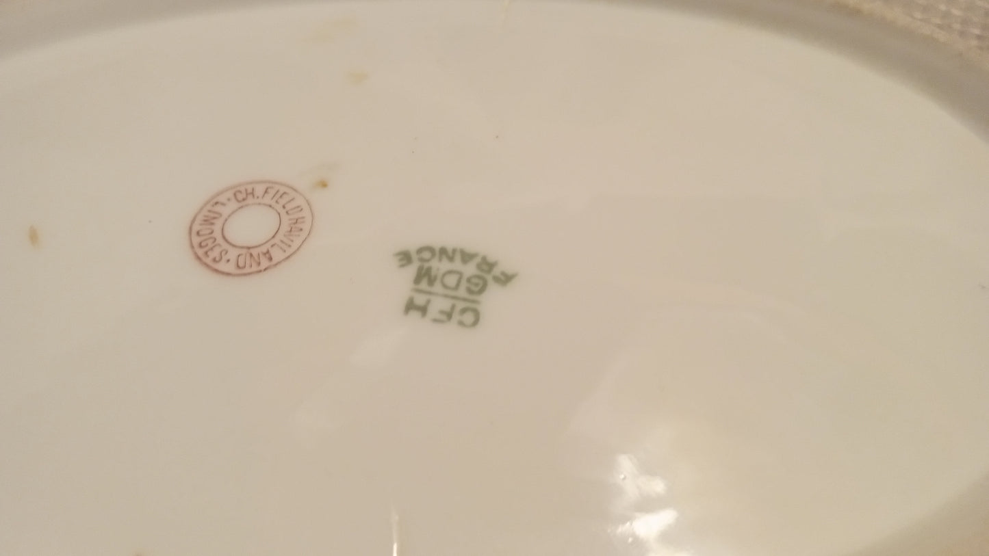 🇫🇷 Antique Limoges France CFH GDM Oval Serving Dish 1882-1900, Gold Floral Nappy Bowl