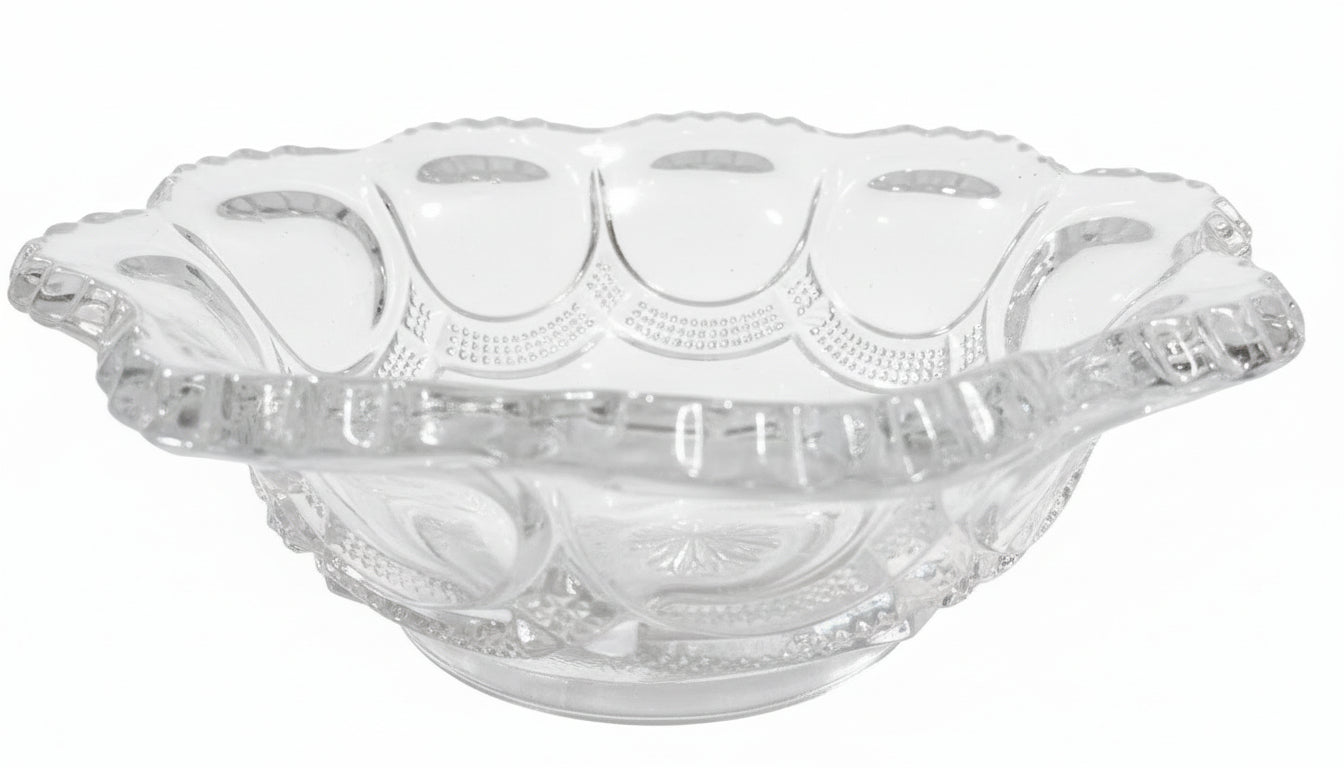 Antique EAPG US Glass “Oregon” Beaded Loop Berry Bowl (c. 1901) | Rare Mint No. 15073 | 4.5” States Series Sawtooth Rim | Edwardian Pressed Glass Survivor
