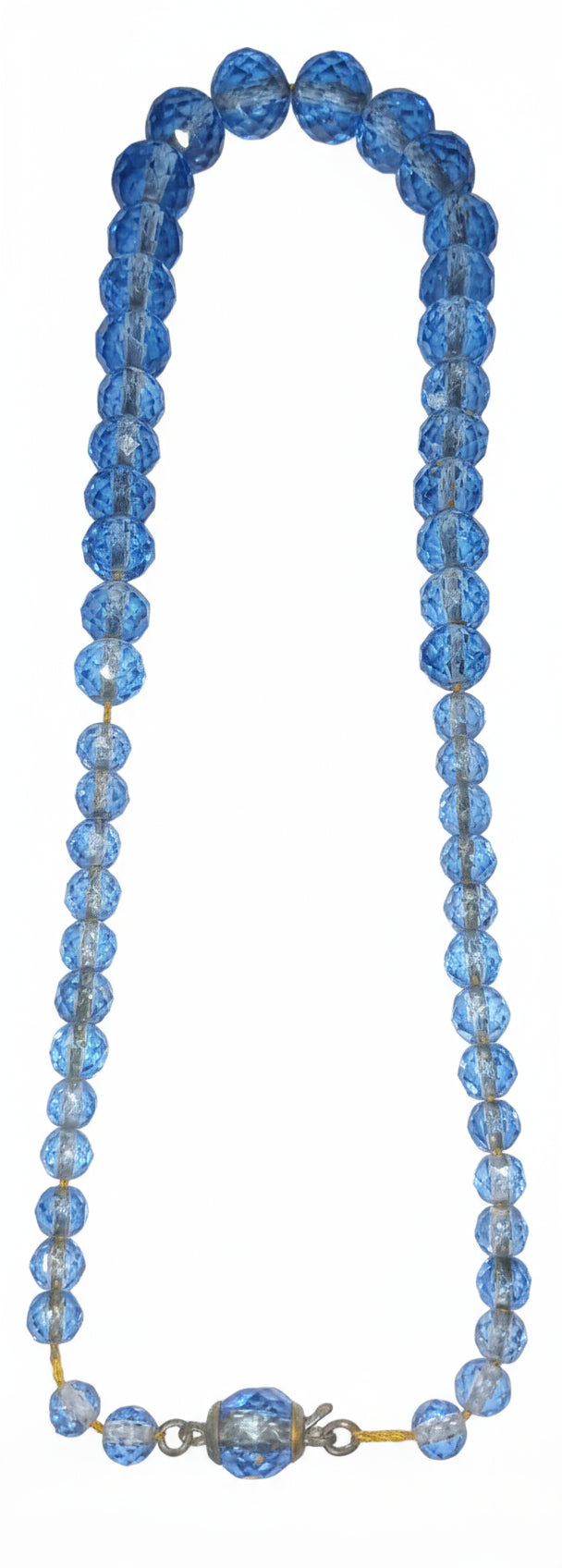 Vintage Art Deco Faceted Cut Glass Blue Crystal Necklace 16" Long