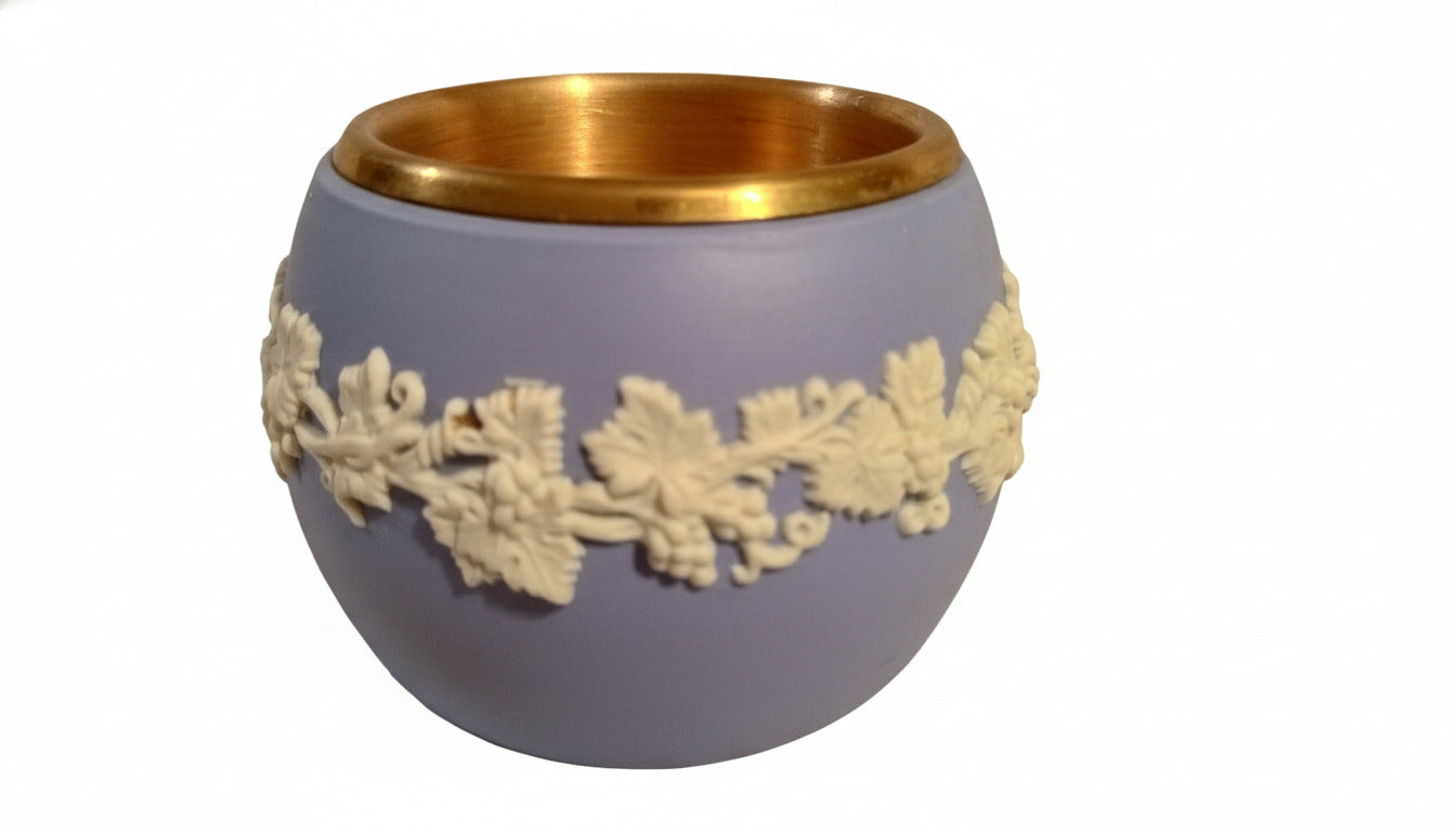 RARE Wedgwood Jasperware Match Pot with Brass Liner | Mint Vintage Blue & White Grape Vine Vesta Holder | English Collector's Cache Pot