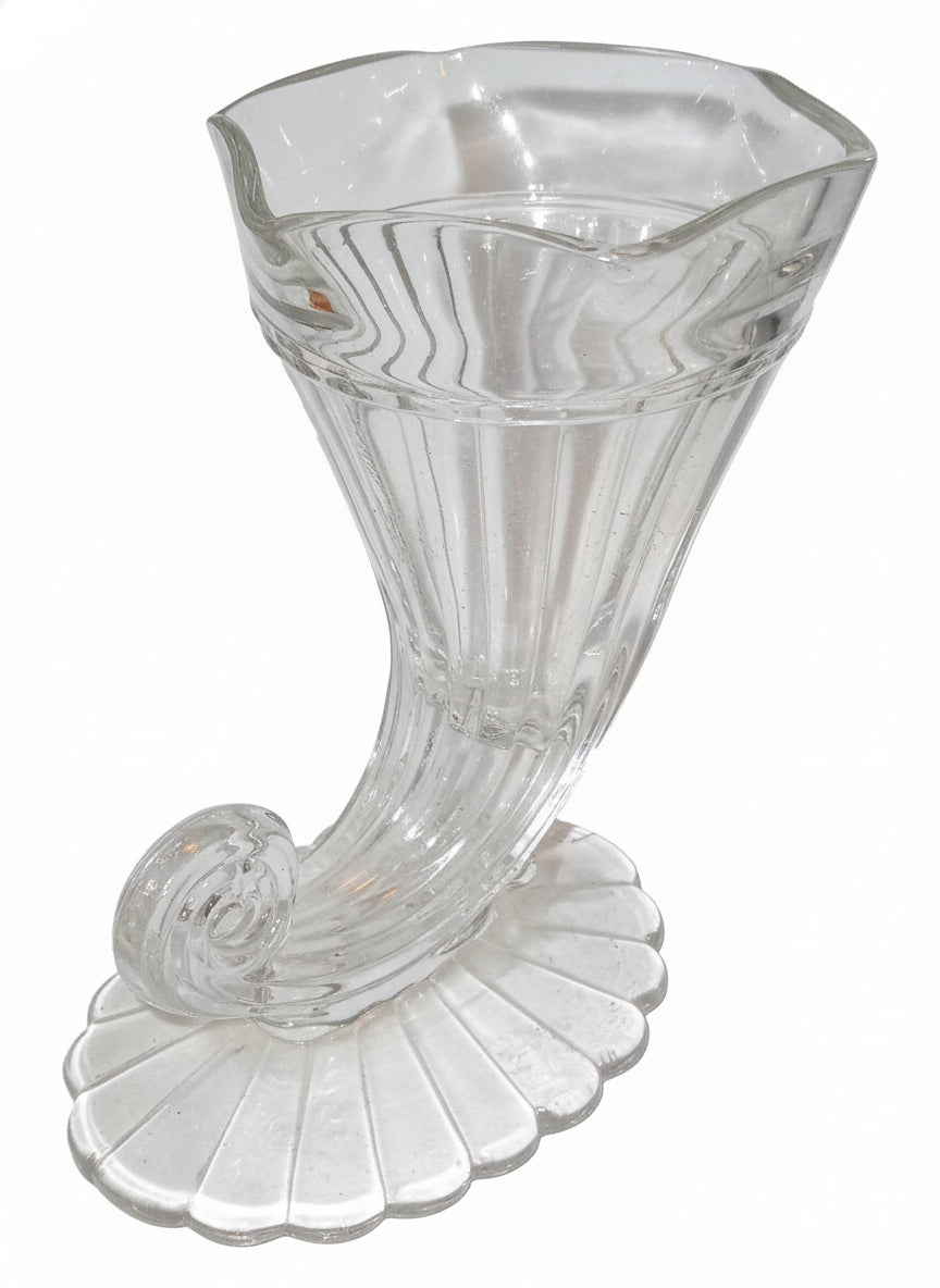 Mid-Century Glass Cornucopia Vase | Fluted Horn of Plenty