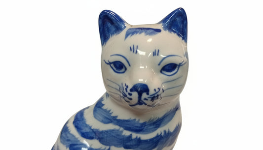 VINTAGE DELFT BLUE CAT TIGER PORCELAIN FIGURE