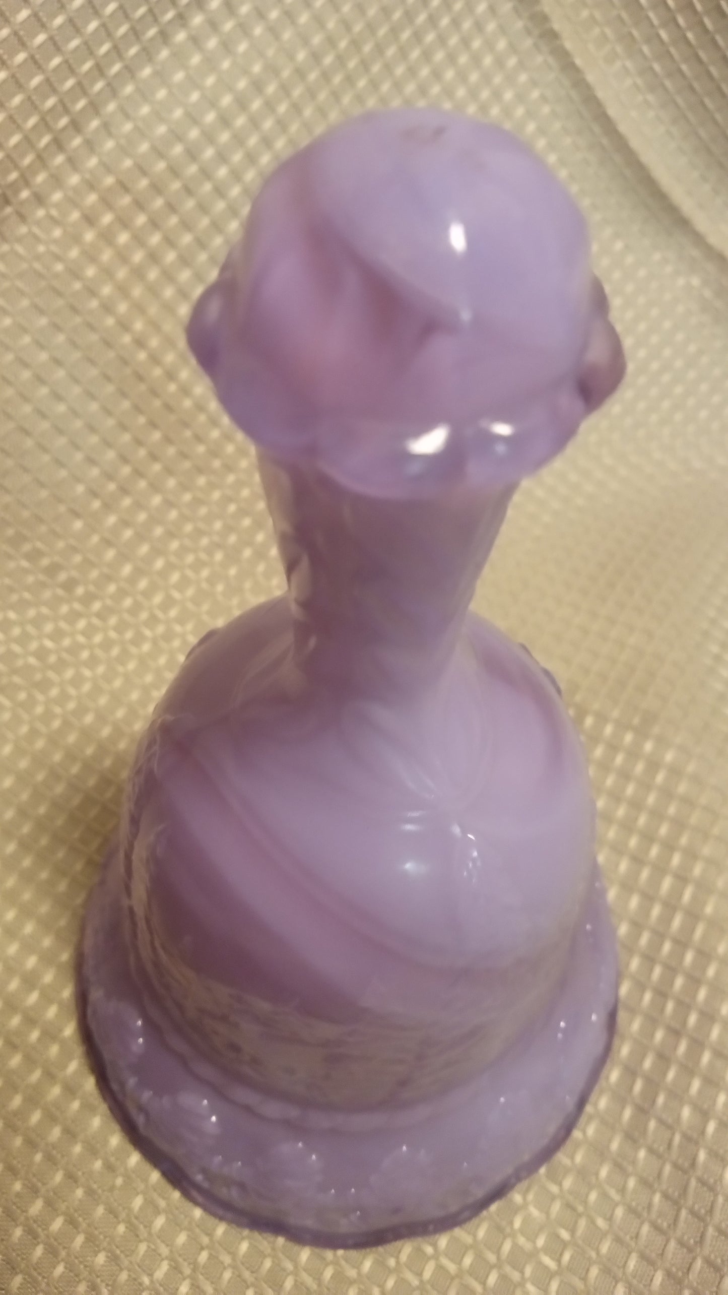 Vintage Purple Slag Glass Christmas Bell - Lavender Winter Scene Figural Art Glass