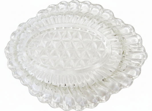 Antique EAPG Oval Relish Dish (c. 1910) | 7.5” Diamond Point & Ribbed Flute | Mint Condition Survivor | Clear Glass Serving Bowl